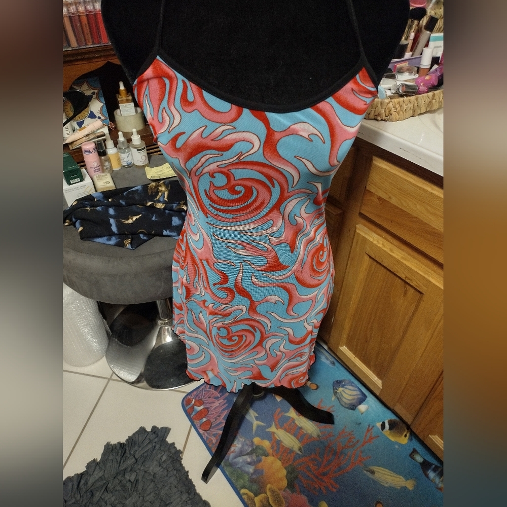 NWOT/One By One Tribal Print Mesh Tank Dress/Unique/SZ L/Vintage